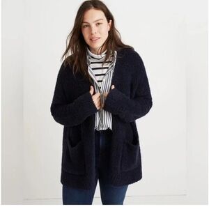 Madewell Teddy Navy Blue Fuzzy Open Front Cardigan XS Cashmere Wool Blend